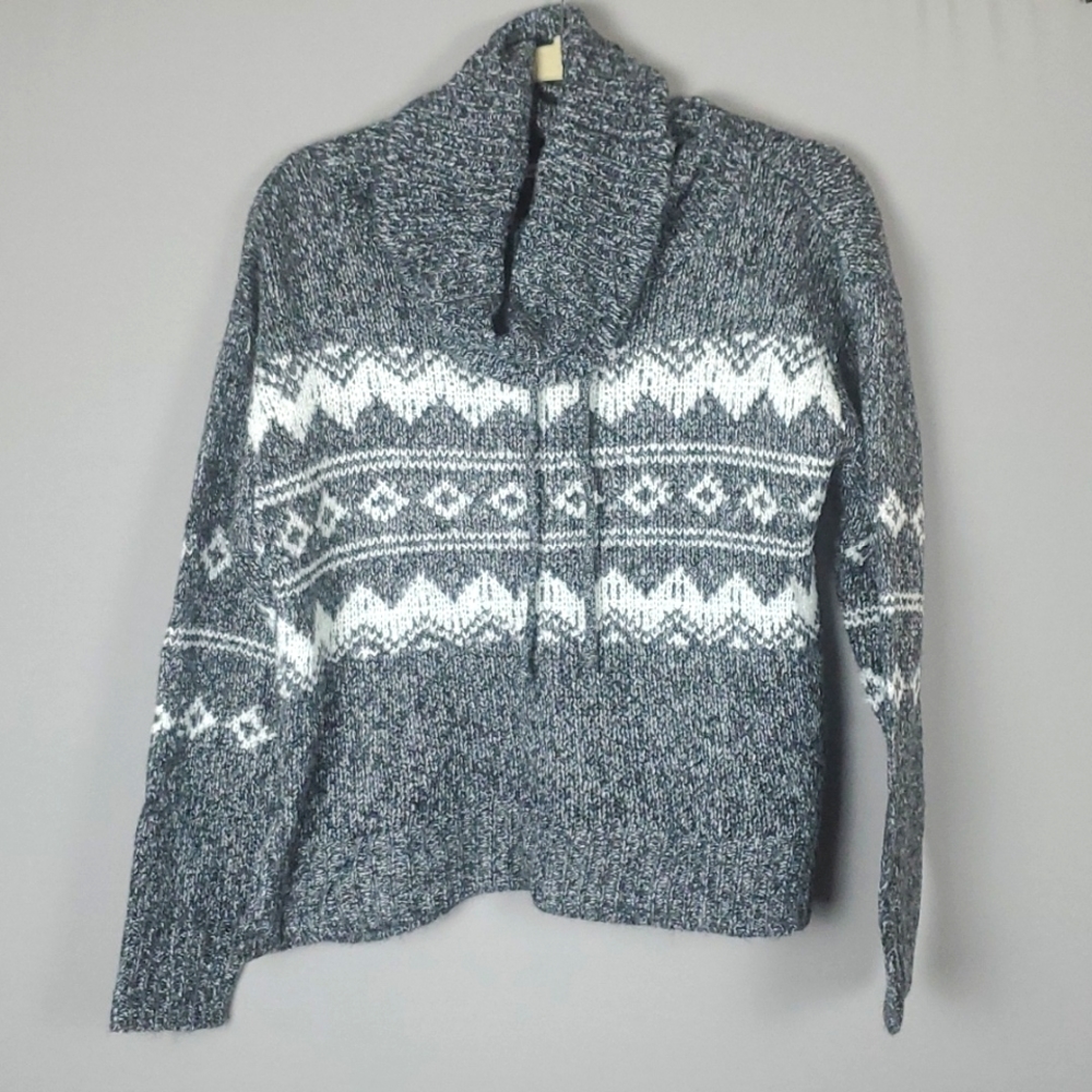 Francesca's Mi Ami Fairisle Crowl Neck w/Drawstring Oversized Sweater, Sz S, NEW